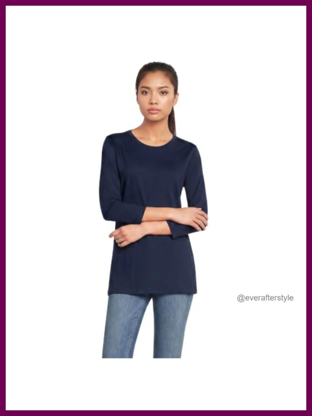Lands' End Supima Cotton Crewneck Tunic 3/4 Sleeve Relaxed Fit
